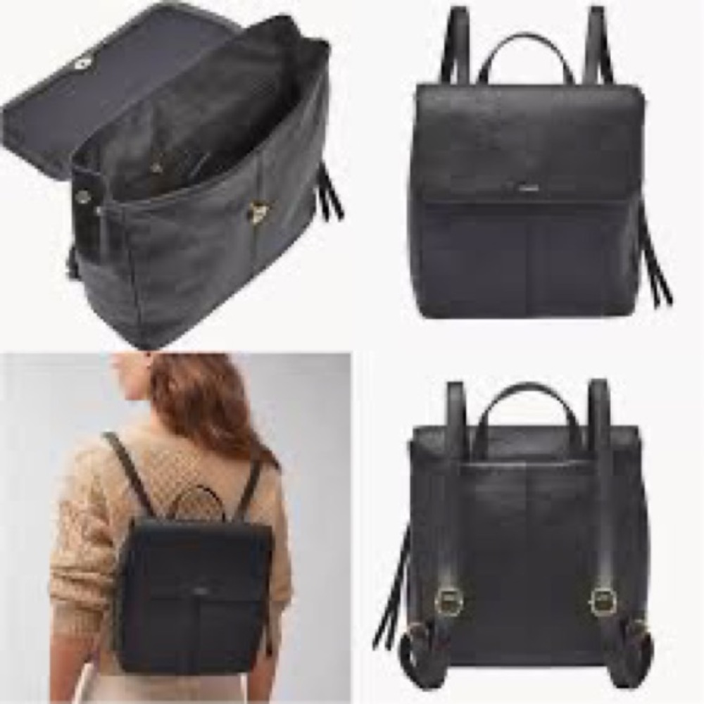Fossil Leather Mini Backpack “Claire” (Brown & Black); Adjustable Straps; NICE!